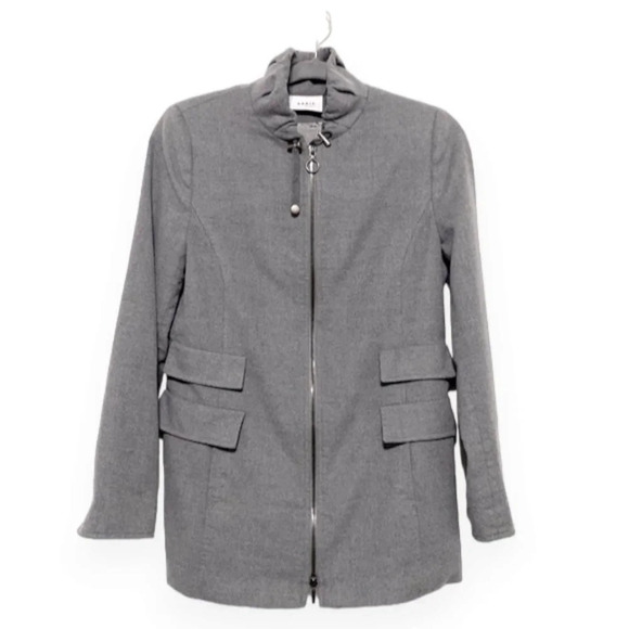 Akris Punto Light Gray Zip Front 100% Lightweight Wool Jacket Size 10 - Picture 1 of 7